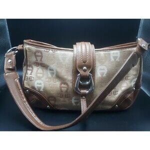 Etienne Aigner Signature Logo Canvas & Leather Brown and Cream Handbag